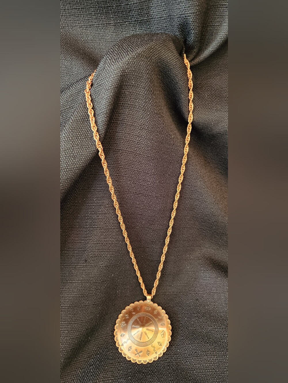 Vintage Bell Trading Post Style Copper 2" Medallion Shield Necklace Southwestern